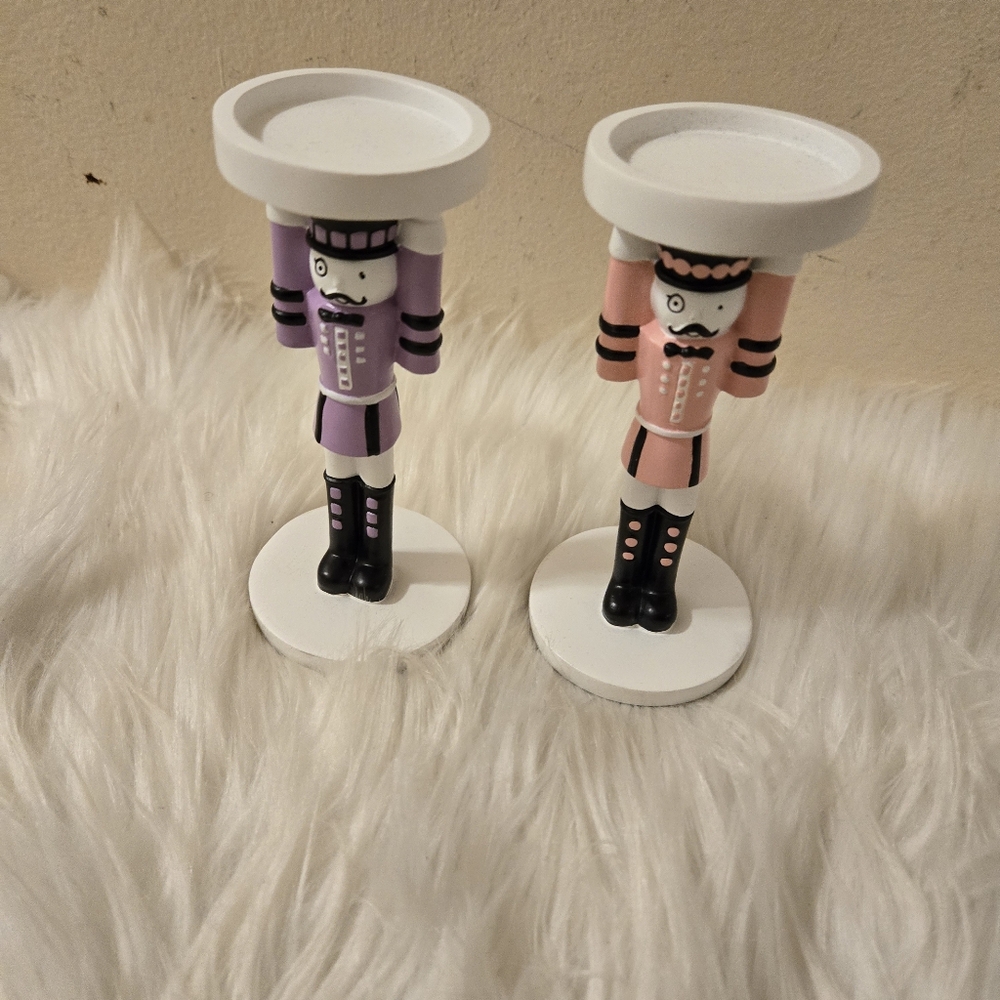Partylite "Just Desserts" Pink and Purple Nutcracker Candle Holders